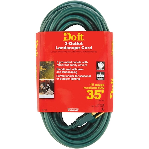 All-Source SJTW Extension Cord, 16 AWG, Indoor/Outdoor, 16/3, 3 Outlets, Green, 35 ft OP-JTW163-35X-GR - main